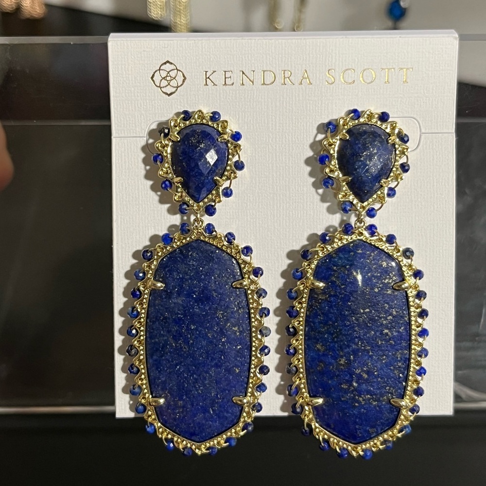 Kendra Scott beaded Parsons statement earring- Gold/ blue lapis